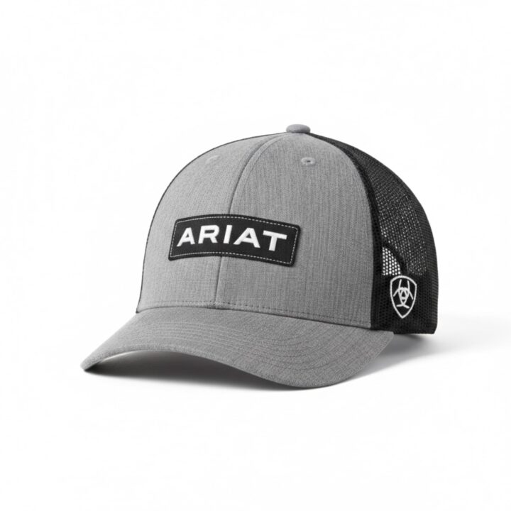 ARIAT Boys' Rubber Logo Patch Snapback Cap, Mesh Back, Grey