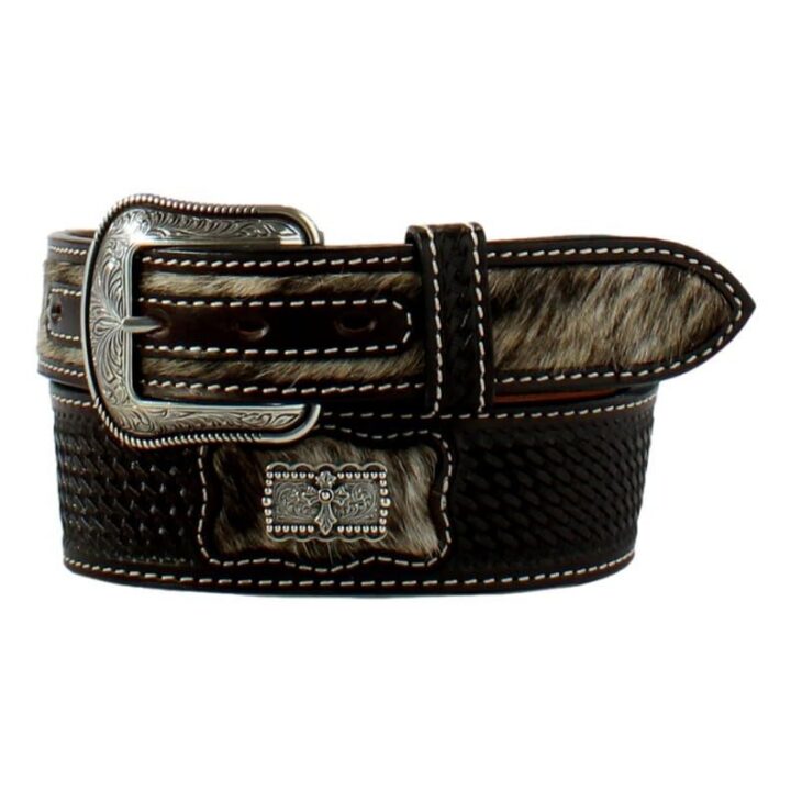 3D Mens Belt 1 7/8"-1 1/2" Calf Hair Concho Black