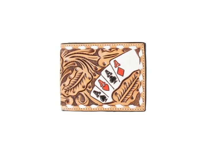 3D Belt Mens Bifold Wallet Hand Painted Ace Cards, Natural