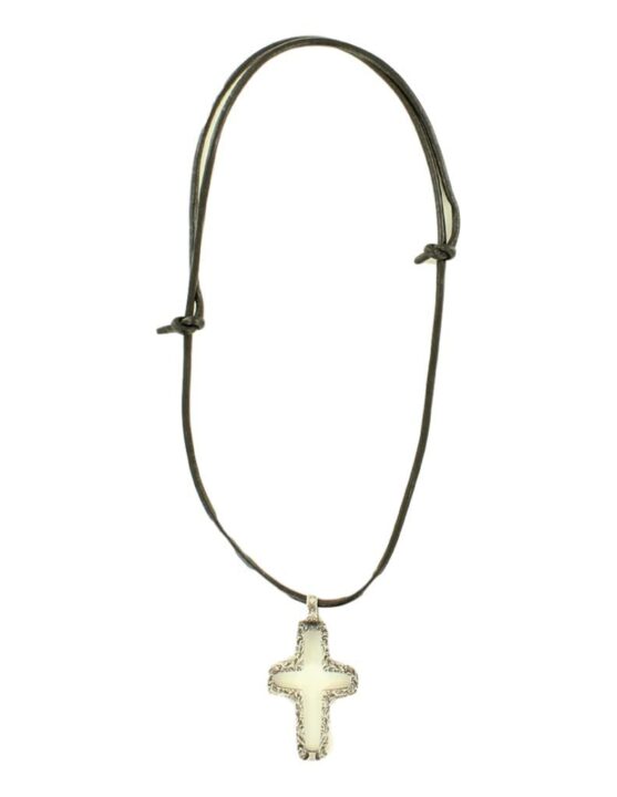Twister Western Necklace Mens Rope Hammered Cross Adjustable 32116