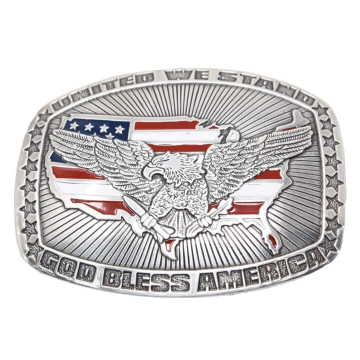 Nocona Boots Men's Crumrine United We Stand American Flag Western Belt Buckle 38006, multi/color, 2.75" x 3.5"