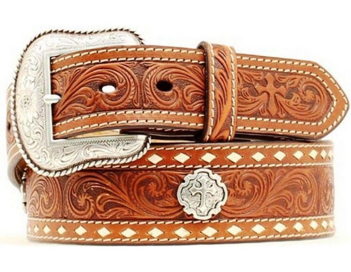 Nocona Men's Cross Concho Embossed Leather Belt Tan 46 [Apparel]