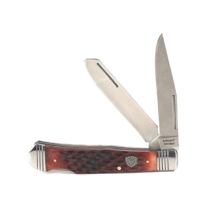 ARIAT Large Trapper Folding Knife, Natural Wood Handle - Traditional Double Blade Design