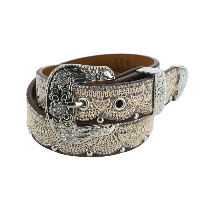 M&F Western 1.25" Lace Overlay Belt Brown/Tan MD