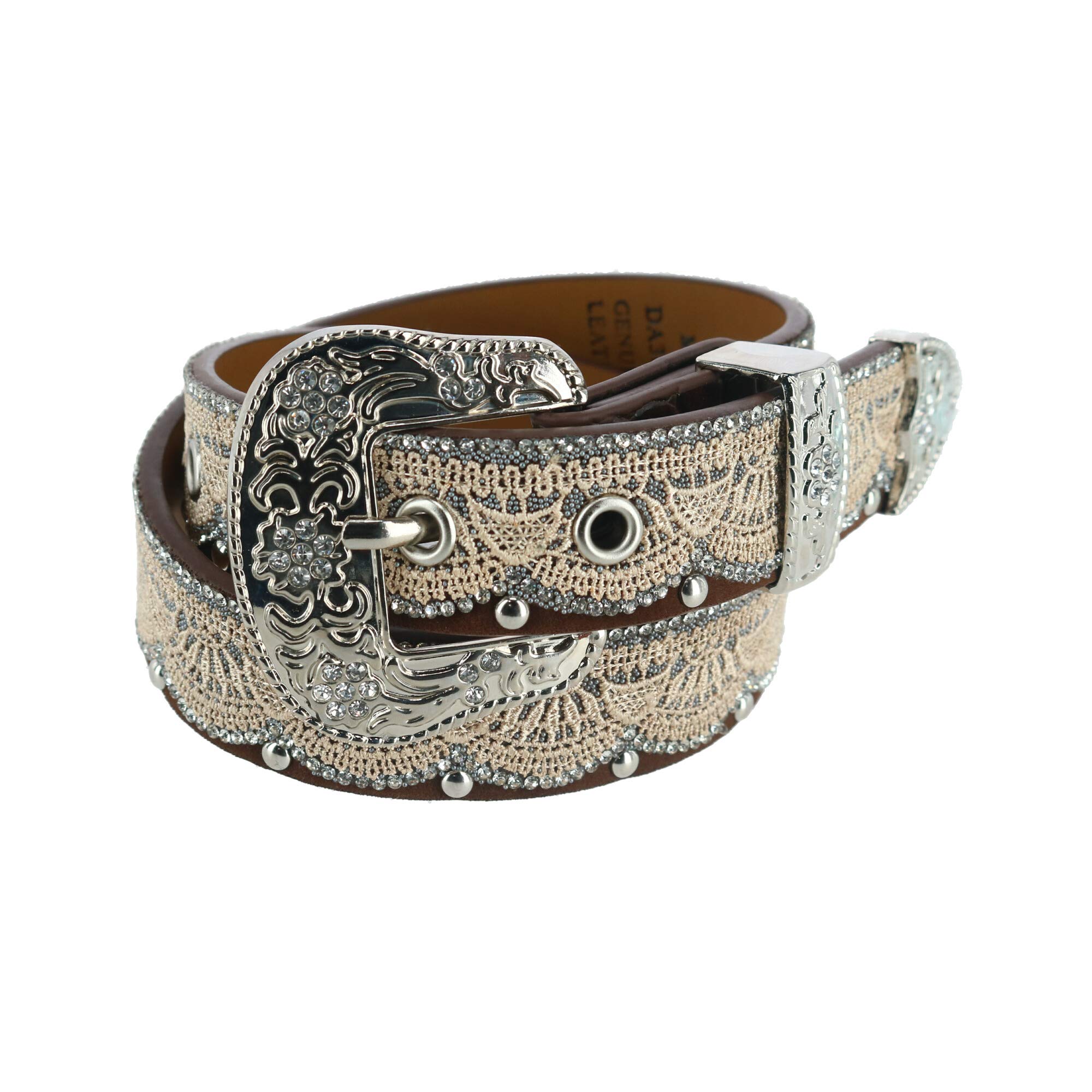 M&F Western 1.25" Lace Overlay Belt Brown/Tan MD