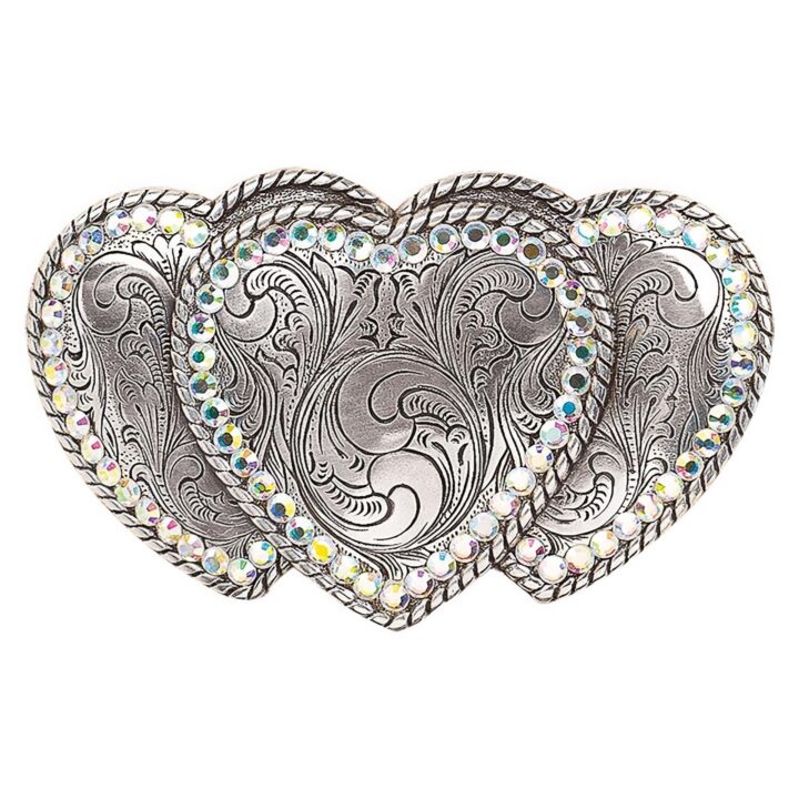 Nocona Women's Triple Hearts Belt Buckle, Silver, OS