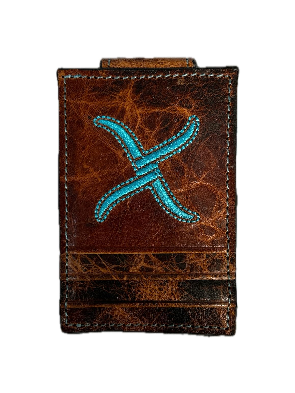 Twisted X Money Clip Leather Tortoise Shell Leather Aqua X