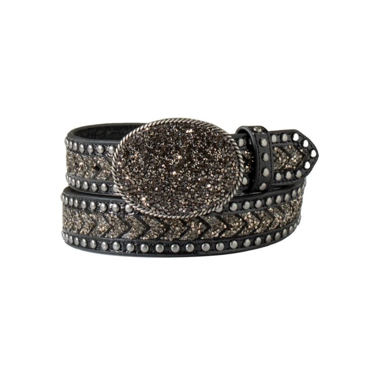Angel Ranch Women's Crystal Chevrons Belt, Black, Large