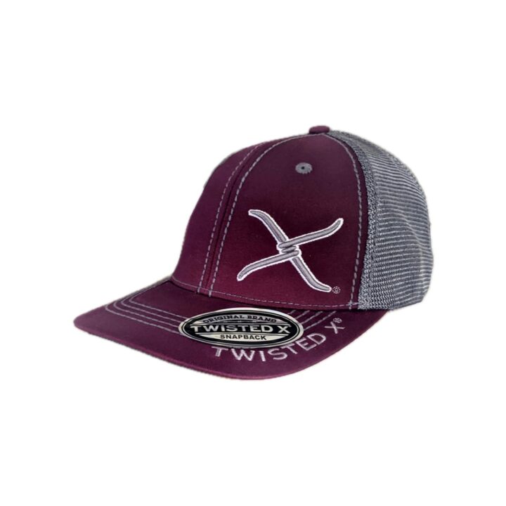 Twisted X XC-19 Mens Ball Cap Hat Mesh Back Logo Maroon Burgundy and Gray Snapback