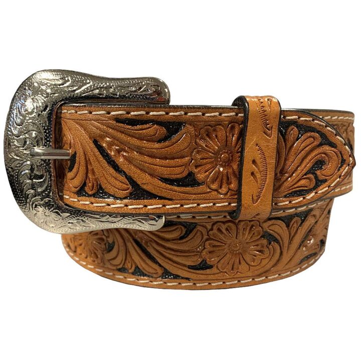 Twisted X Tan & Black Floral Tooled Leather Belt – XIBN-2 (36 – for 34” Waist)